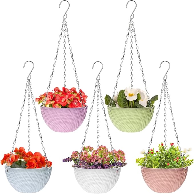 Foraineam 10 Pack Mini Hanging Planters Garden Self-Watering Flower Plant Pot Container Succulent Planter Pots with Hanging Chain