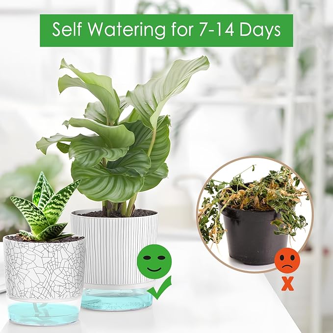4 Pack Self Watering Pots for Indoor Plants, 4/5.5 Inch Lightweight Planters with Water Reservoir, Flower Pots for African Violet, Spider Plant, Orchid