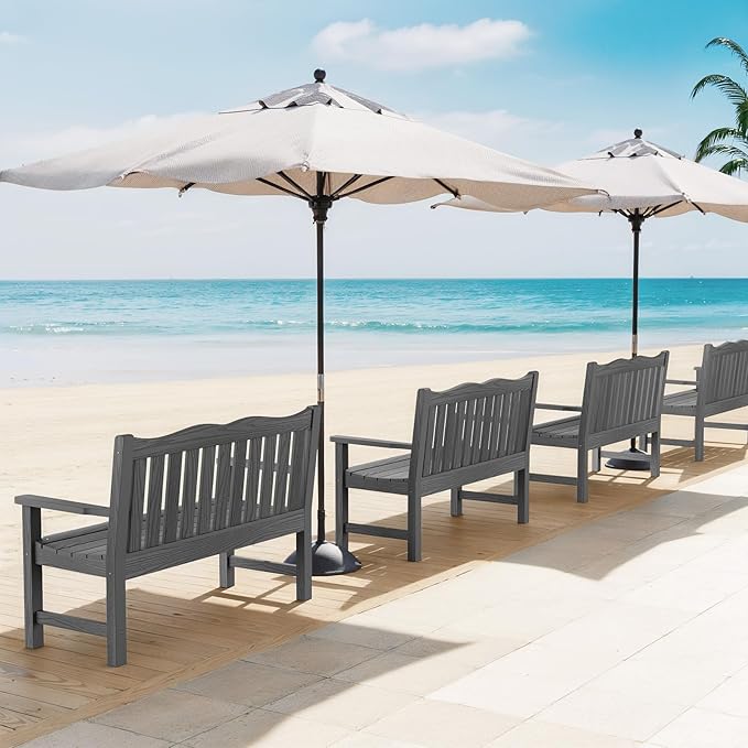 Stoog Outdoor Bench, 2-Person Garden Benches for Outdoors, Waterproof HIPS Patio Bench with 800 lbs Weight Capacity, Never Rot or Fade, Grey