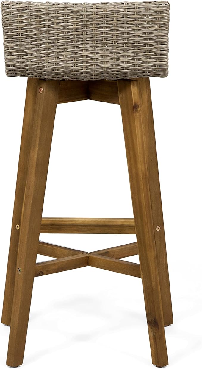 Christopher Knight Home La Brea Outdoor Acacia Wood and Wicker Barstools (Set of 4), Light Brown and Teak