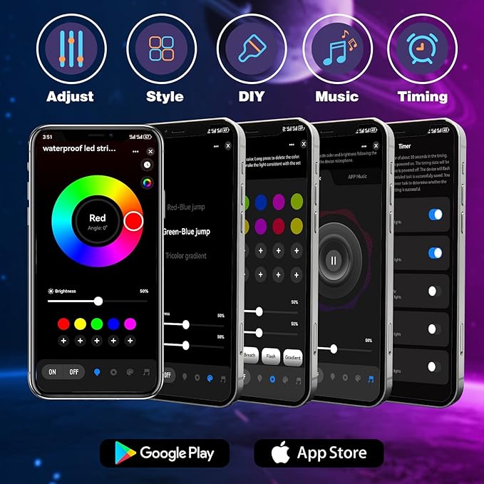 KSIPZE Outdoor LED Rope Lights,IP68 Waterproof Outside Led Lights with Smart App,Music Sync RGB Exterior Led Strip Lights for Roof，Balcony,Deck,Pool (40ft)