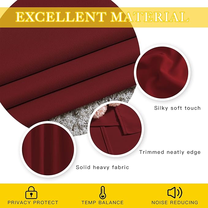 NICETOWN French Door Curtain for Window Extra Long & Wide, Grommet Thermal Curtain Panel for Sliding Glass Door/Patio Door (Burgundy Red, 1 Piece, W80 x L108)