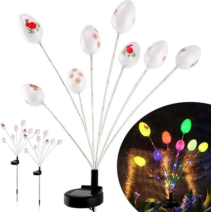 2 Packs Solar Easter Decorations Outdoor Stake Lights, 16 LEDs Colorful Swaying Egg Lights for Easter Decor, Waterproof Easter Solar Lights Decor for Garden, Lawn, Pathway, Yard, Porch & Patio