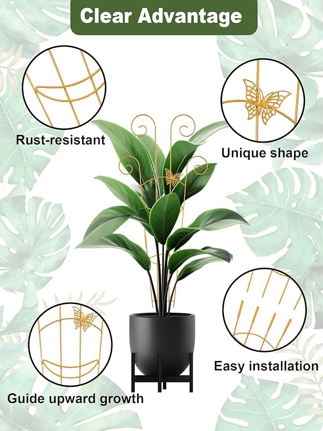4Pcs Indoor Plant Trellis for Potted Plants, 30" Taller Expandable Garden Metal Trellis for Climbing Plants Outdoor, Houseplant Support Stakes for Ivy Pothos Hoya Flower (Gold)