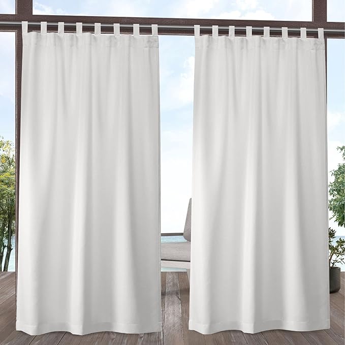 Exclusive Home Cabana Solid Indoor/Outdoor Light Filtering Hook-and-Loop Tab Top Curtain Panel Pair, 54"x108", Vanilla