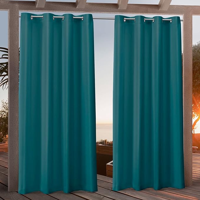 NICOLE MILLER NEW YORK Canvas Indoor/Outdoor Grommet Top Curtain Panel Pair, 54"x84", Turk Teal
