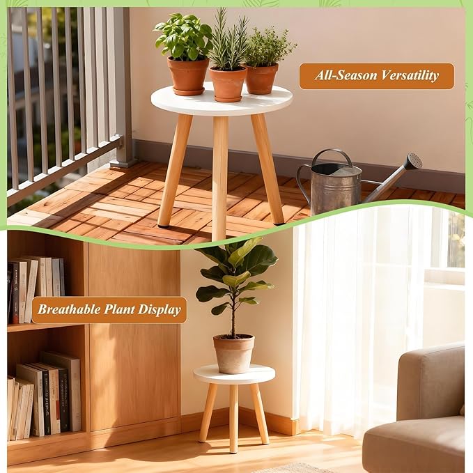 Plant Stand Indoor/Outdoor for Plants,Wood White Planter Stands Holder Mid Century Pedestal Shelf,Sturdy Short Flower Rack Boho Short Plant Table 15.7"Tall Wooden Plants Stool for Garden,Patio