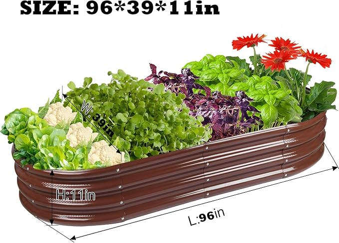 Raised Garden Bed Galvanized Planter Box Outdoor, Rot-Resistant Metal Garden Bed Planter for Vegetables Flower Herb (8ft, Brown)