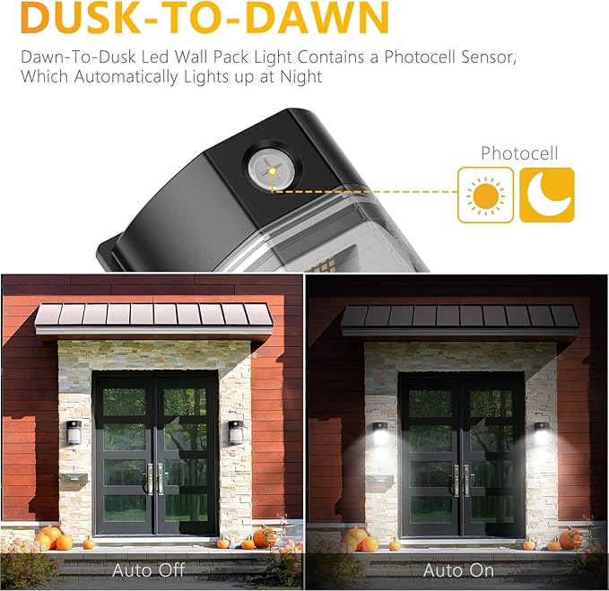 30W LED Wall Pack Light with Dusk to Dawn Sensor, 3600LM, 5000K Daylight, 120Vac Led Porch Lights, IP65 Waterproof Outdoor Security Lighting for Garage Warehouse Garden, ETL Certified, 6 Pack