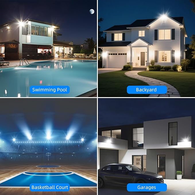 100W LED Flood Lights Outdoor, 2pack 10000lm Bright Led Work Light with Plug, 6500k Daylight White Outdoor LED Lights, IP66 Waterproof Patio Lighting