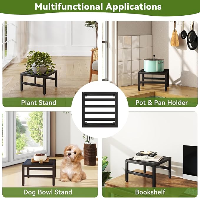 IBUYKE 3 Pack Metal Plant Stand Indoor Outdoor, Heavy Duty Small Flower Pot Stand, Modern Square Plant Shelf Flower Stand for Living Room Patio Balcony Garden, Black TMJ075B-3