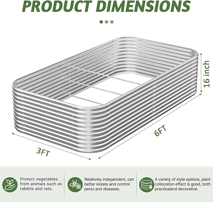 2 Pack Tall 6x3FT Corrugated Galvanized Steel Raised Garden Bed Outdoor, Metal Above Ground Garden Bed for Vegetables and Flowers, Raised Beds for Gardening