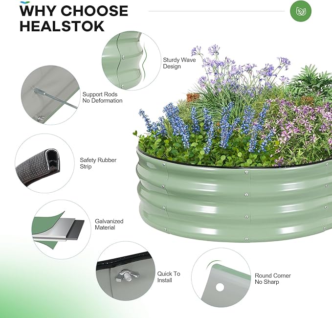 Galvanized Raised Garden Bed Outdoor, 6x3x1ft Oval Metal Raised Beds for Gardening, Rust-Resistant Garden Planter Box for Planting Vegetables, Flowers, Fruits in Backyard, Lawn(Avocado Green)