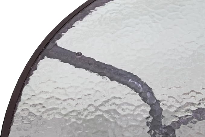 Garden Elements Outdoor Patio Furniture, Round Dining Table, Steel Base and Rim with Water-Wave Glass Top, Brown, 40"