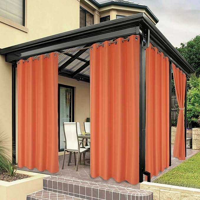 BONZER Outdoor Curtains for Patio Water Resistant Heavy Privacy Light Filtering Grommet Outside Curtains for Porch, Pergola, Gazebo, 1 Panel, 84W x 95L inch, Mecca Orange
