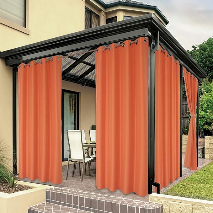 BONZER Waterproof Indoor/Outdoor Curtains for Patio Thick Privacy Grommet Curtains for Bedroom, Living Room, Porch, Pergola, Cabana, 1 Panel, 54W x 120L inch, Mecca Orange