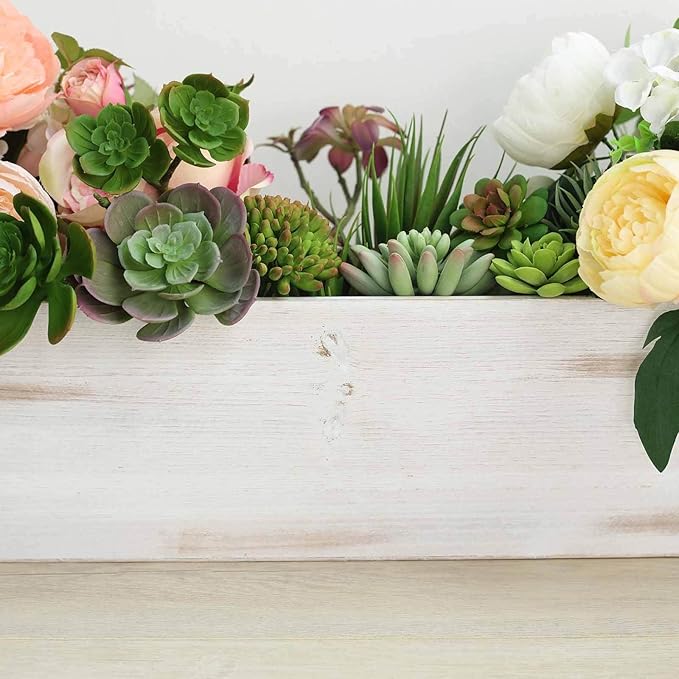 Efavormart 24"x6" Whitewash Rectangular Wood Planter Box Set with Removable Plastic Liners, DIY Rustic Wooden Box for Succulents, Wedding Centerpieces and Home Decor