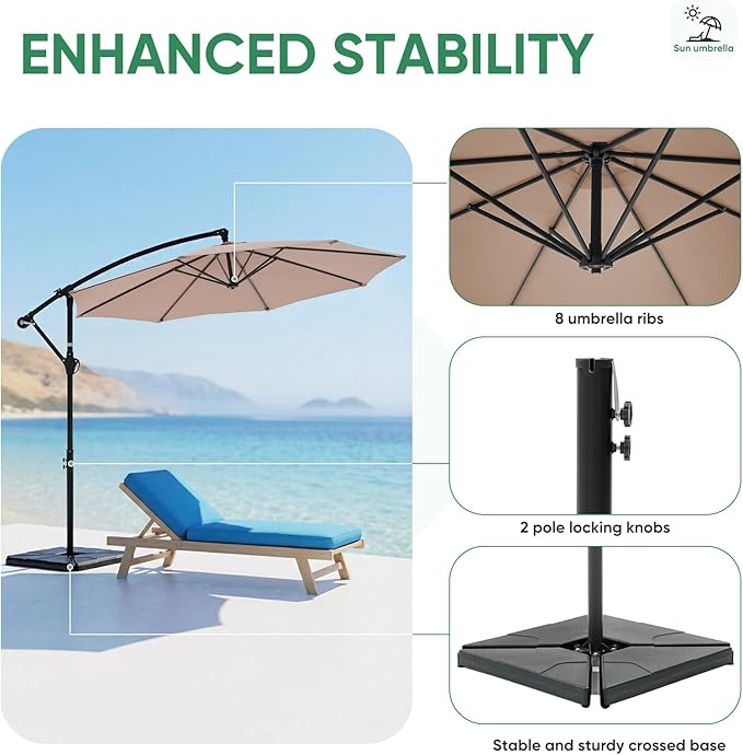 NEWBULIG 10FT Patio Umbrella, Offset Cantilever Outdoor Patio Table Umbrella, UV Protection, Fade Resistant Fabric, Easy Tilt Adjustment for Pool, Deck, Garden, Backyard