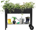 Piksedo Raised Garden Bed, Elevated Planter Metal Plant Box with Wheels with Legs Standing Garden Stand Drainage Holes Frosted Black
