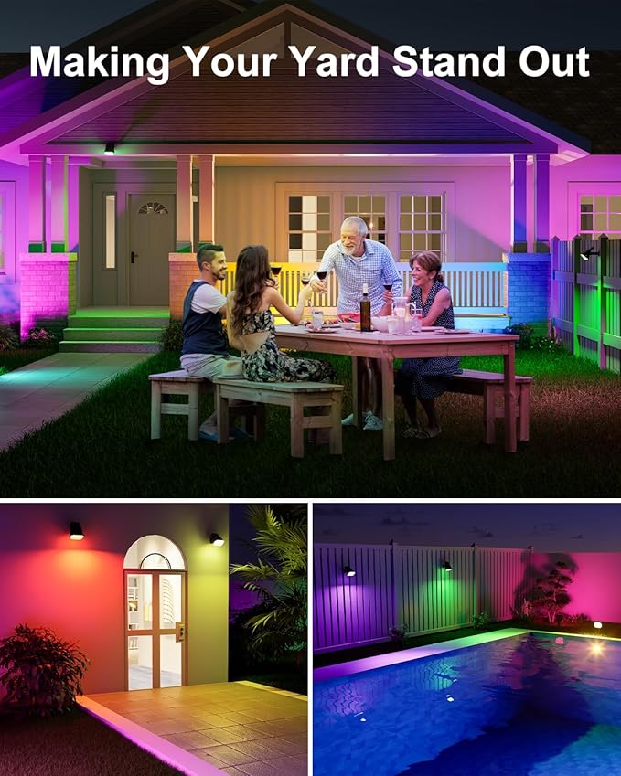 6 Pack Color Changing Solar Powered Outdoor Spot Lights Outside Landscape Waterproof 24 LED Spotlights Dusk to Dawn for Christmas Decorations,Tree, Snowman, Elk Statues, 8 Colorful for Accent Lighting
