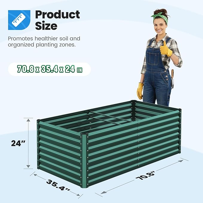 Quictent Galvanized Raised Garden Bed Metal Planter Box Bottomless for Backyard Outdoor, Include 1 pc Tomato Cage, Dark Green, 6x3x2 Ft