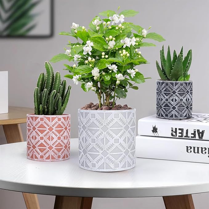 Plant Pots, Set of Indoor Plant pots, Plastic Planter with Drainage and Saucer, Modern Distinctive Self Watering Plant Pot, Spray Spots (Indoor Plant Pots)