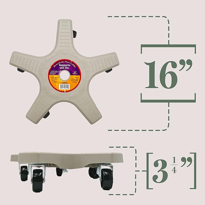 Bosmere 16" Plant Caddie - Heavy-Duty Rolling Plant Stand with Locking Wheels, 500 lb Capacity – Durable Plant Caddy for Indoor/Outdoor Use, Light Gray