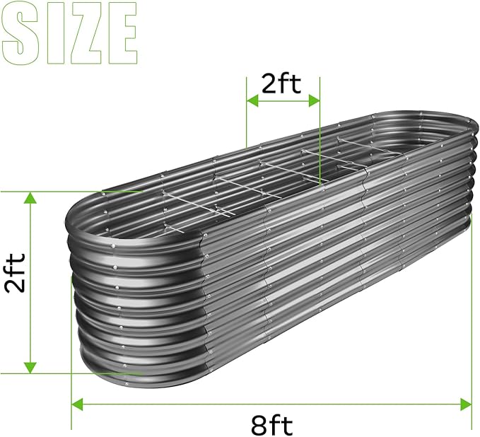 Land Guard 8×2×2ft Galvanized Raised Garden Bed Kit, Raised Garden Boxes Outdoor, Oval Metal Raised Garden Beds for Vegetables, Modern Grey