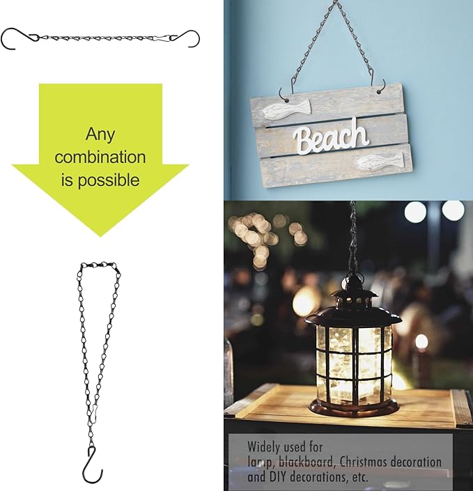 RIFNY 20 Inch Chain for Hanging Plants, Black Small Plant Chains for Hanging Baskets Kits with Hooks for Bird Feeders Planters Billboards Lanterns Wind Chimes Ornaments Outdoor Indoor Use (10 PCS)