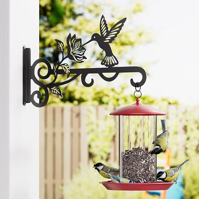 4-Pack Aesthetic Plant Hangers Outdoor – 10 Inch Metal Hanging Plant Bracket with Beautiful Hummingbird Pattern – Anti Rust Plant Hooks for Hanging Plants, Bird Feeder, Windchime, Lantern