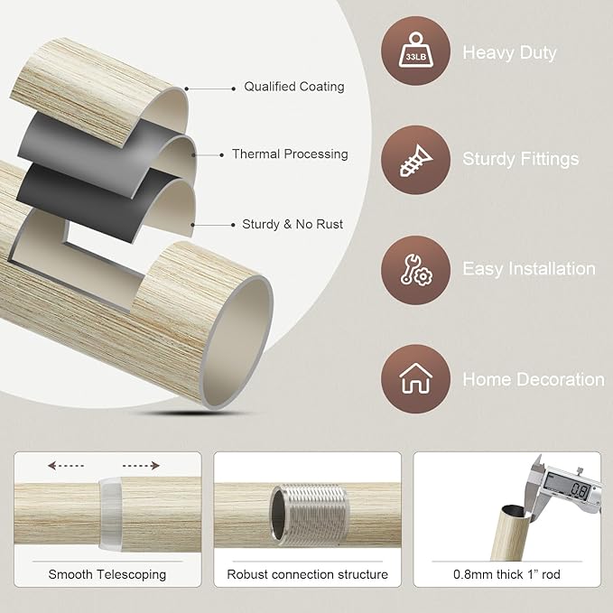 Antique White Curtain Rods for Windows 28 to 48 Inches Heavy Duty Adjustable 1" Diameter Window Rod with Decorative Finials for Bedroom Living Room Kitchen Outdoor Farmhouse