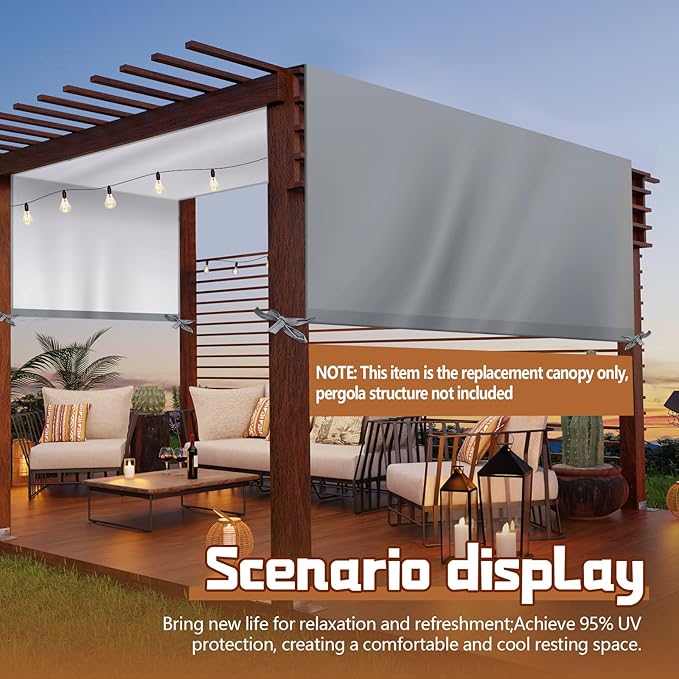 Universal Pergola Replacement Canopy Outdoor Canopy Shade Cover Waterproof Shade Top Cover for Outdoor Patio Porch Backyard(12 x 10 ft,Gray)