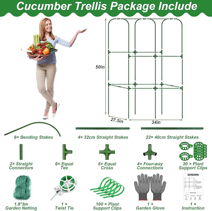 Cucumber Trellis for Raised Bed 50 x 34 Inch U-Shape Garden Trellis for Climbing Plants Outdoors Metal Garden Cucumbers Arch Trellis, Cucumber Plant Support for Tomato, Pea, Zucchini, Vine Flower