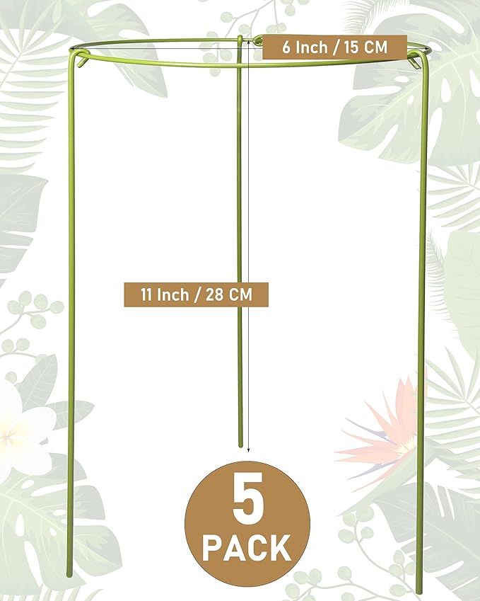 5-Pack Heavy Duty Plant Support Stakes, Metal Plant Ring Cages for Indoor Outdoor Plants, Adjustable Garden Stakes for Peonies, Monstera, Pothos, Hydrangea, Vines & Potted Plant (6" W x 11" H)