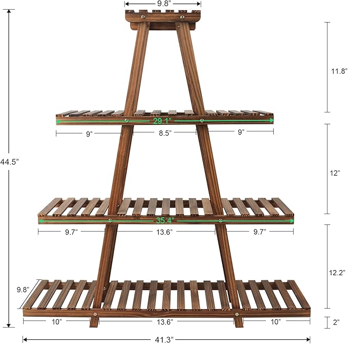 Ufine 4 Tier Wood Plant Stand Indoor Outdoor A Frame Plant Display Shelf for Multiple Plants Flower Pot Holder Rack, Living Room Balcony Patio