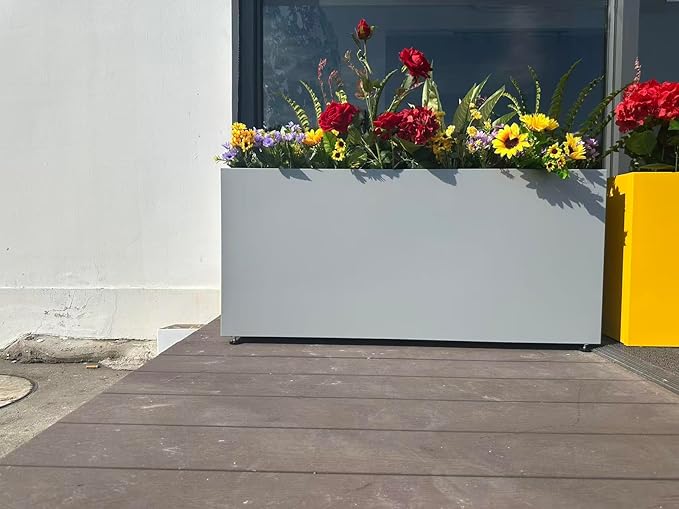 40" L x 16" W x 18" H Metal Large Rectangular Planter - Long Planter Box for Outdoor Patio/Porch Planter Boxes Outdoor Modern Design for Plants, Flowers, Garden,Spliced Flower Pot (Silver Gray)