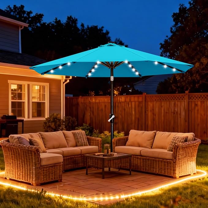 ABCCANOPY Durable Solar Led Patio Umbrellas with 32LED Lights 11FT (Turquoise)