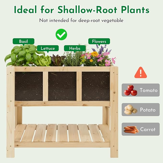 Raised Garden Bed with Transparent Acrylic Side Panels, Elevated Wooden Planter Box with Shelf for Vegetables, Herbs & Flowers,Outdoor Raised Garden Planter for Patio, Balcony & Backyard