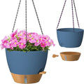 ZMTECH 12 Inch Hanging Planters for Indoor Plants & Outdoor - 2 Pack Self-Watering Hanging Pots with Drainage Holes, Visual Reservoir, Plastic Hanging Baskets Flower Pots with Removable Saucer, Blue
