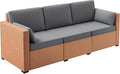 Outsunny Patio Couch PE Wicker Deep Seating Outdoor Sofa with Removable Cushions, 3 Seater Rattan Sofa, Outdoor Furniture for Balcony, Deck, Garden and Poolside, Sand