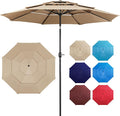 Yaheetech 3-Tier Patio Umbrella 10ft Vented Outdoor Canopy Sun Shade Large Market Table Umbrella Double-layer Cloth & Push-button Tilting for Yard/Garden/Park Tan