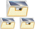 Peasur Solar Lights Outdoor Motion Sensor Waterproof, 3Pack 140LED White Solar Powered Fence Lights, 3 Modes Security Wall Lights for Garden Yard Outside Warm
