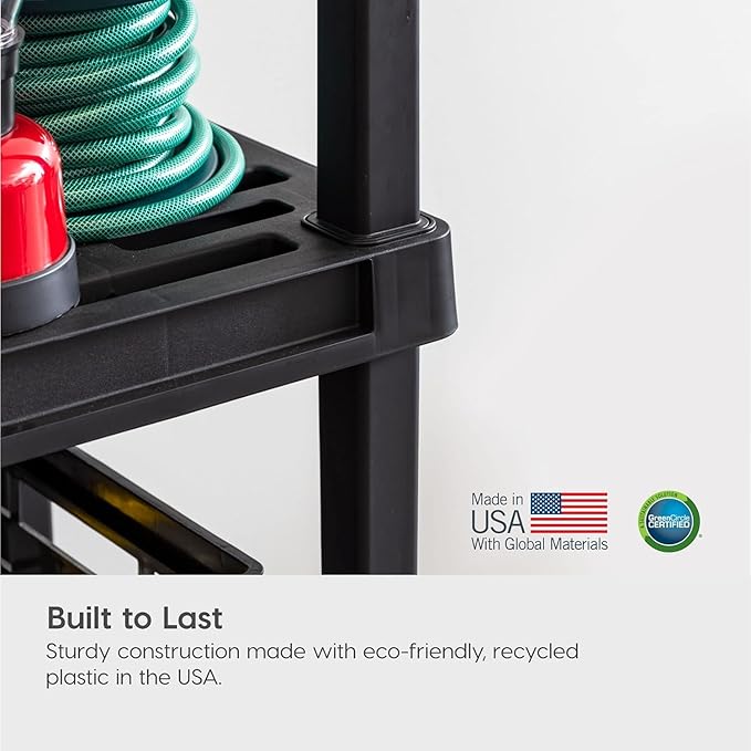 IRIS USA 4-Shelf Light Duty Plastic Storage Shelves, 200lb Capacity, 48" H x 24" W x 12" D, Medium Modular Shelving Unit Storage Organizer for Bathroom, Laundry, Garage & Home, Storage Rack - Black