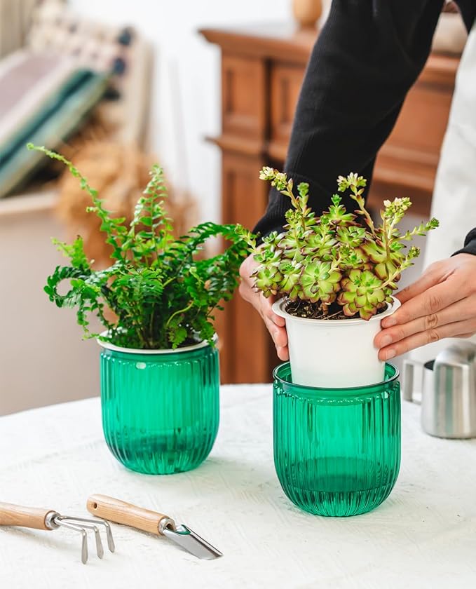 Josteve 4.5 Inch 2 Pcs Self Watering Hanging Planter Indoor Plant Pots Drainage Holes, Outdoor Small Hanging Planters Flower Pot Basket, Visible Water Level, Plant Hanger Home Decor, Gardening