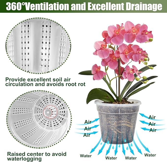 Orchid Pot, 6 Packs of 4.3" Orchid Pots with Holes, Orchid Pots for Repotting, Plastic Orchid Planter for Indoor Outdoor Plants (6 Packs, 4.3")