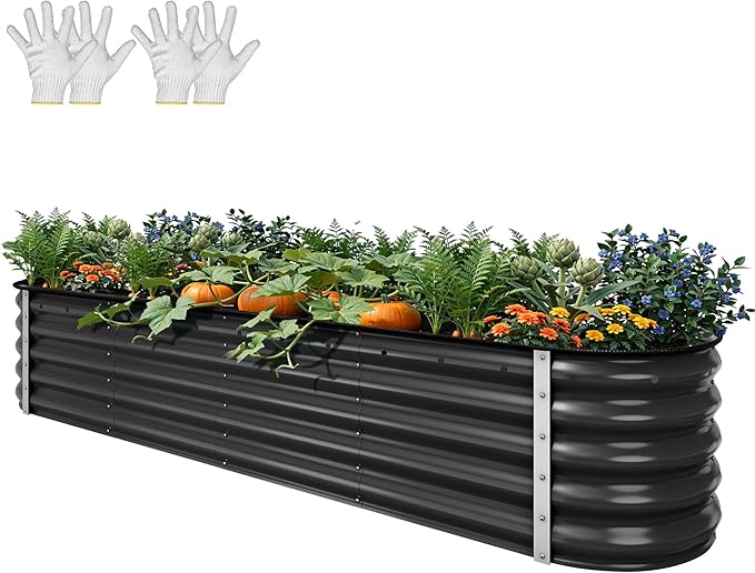 YITAHOME 17" Tall 9 in 1 Large Raised Garden Bed Kit, 8x2x1.4ft Galvanized Metal Planter Box with Gloves & Safety, Outdoor Above Ground Planters for Plants Vegetables Flowers, Black