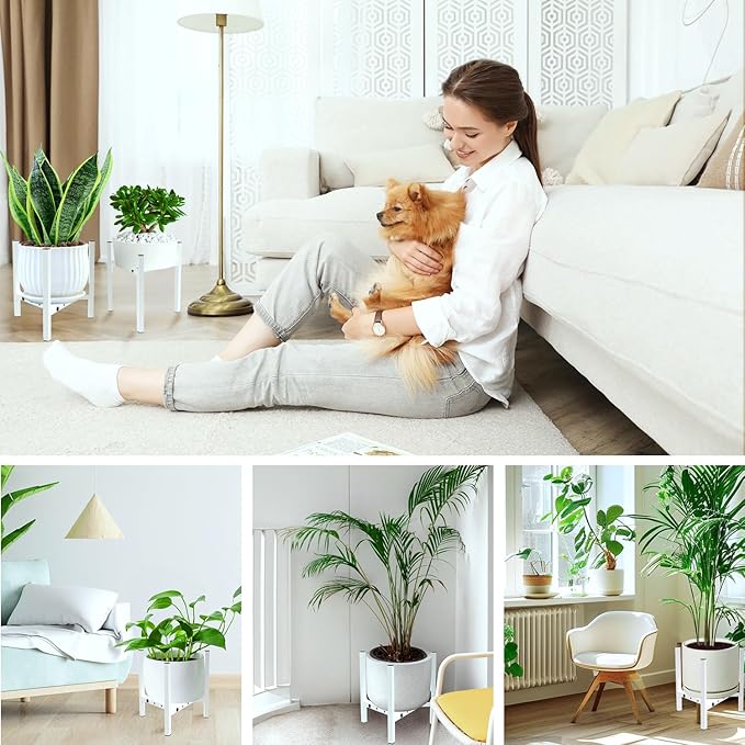 Aripark Plant Stand Indoor Adjustable, Metal Modern Plant Stands, Heavy Duty Stable Plant Pot Small Flower Holder Indoor Outdoor Corner, Fit 8 9 10 11 12 inch Pots, White (Pot & Plant Not Included)