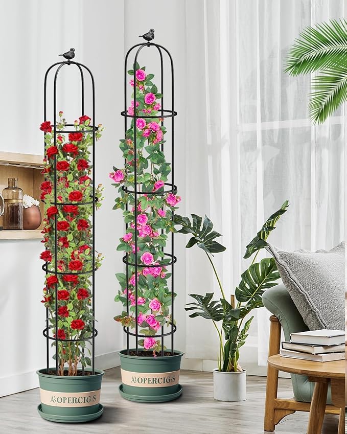 6.2ft Garden Obelisk Trellis for Climbing Plants Rustproof Metal Pipe with Heavy Duty Plastic Coated Garden Outdoor Indoor Potted Plant Support for Clematis Vine Jasmine Support