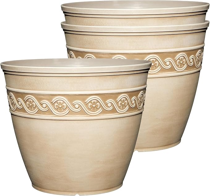 Classic Home and Garden Corinthian Round Planter, 8", Desert Tan (3 Pack)