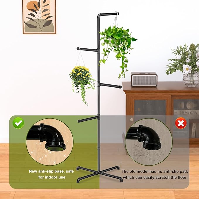 Hanging Plant Stand, Plant Hanger Indoor, Corner Hanging Plant Stand, Black Metal Holder for Bedroom, Living Room, Garden, Balcony (large)